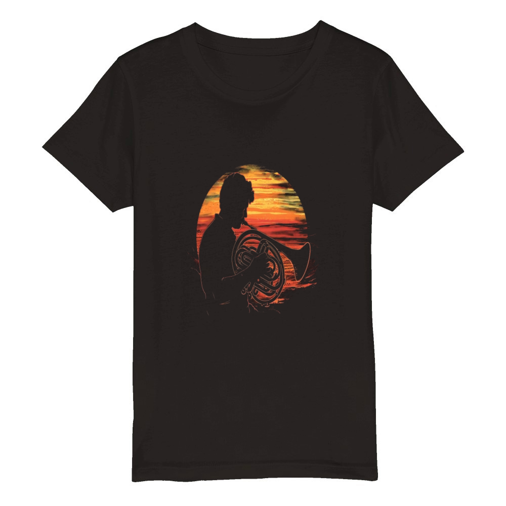 French Horn Player Hornist Musician Marching Band Organic Kids Crewneck T-shirt