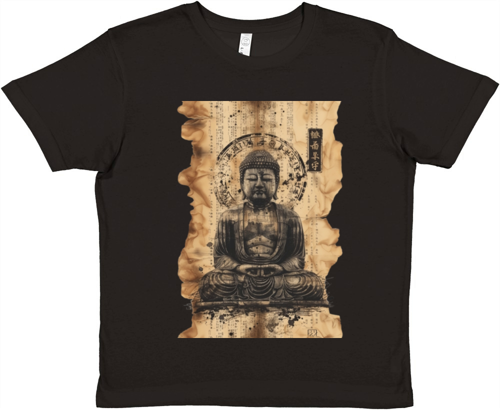 Vintage Papyrus Scroll Japanese Silhouette Buddha Premium Kids Crewneck T-shirt