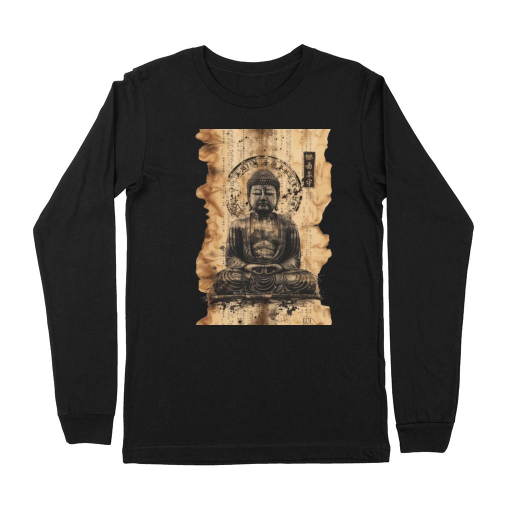 Vintage Papyrus Scroll Japanese Silhouette Buddha Premium Long Sleeve