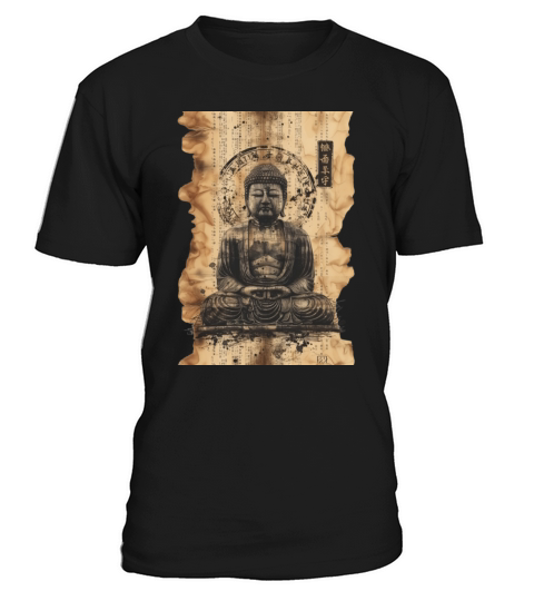 Vintage Papyrus Scroll Japanese Silhouette Buddha T-Shirt Unisex