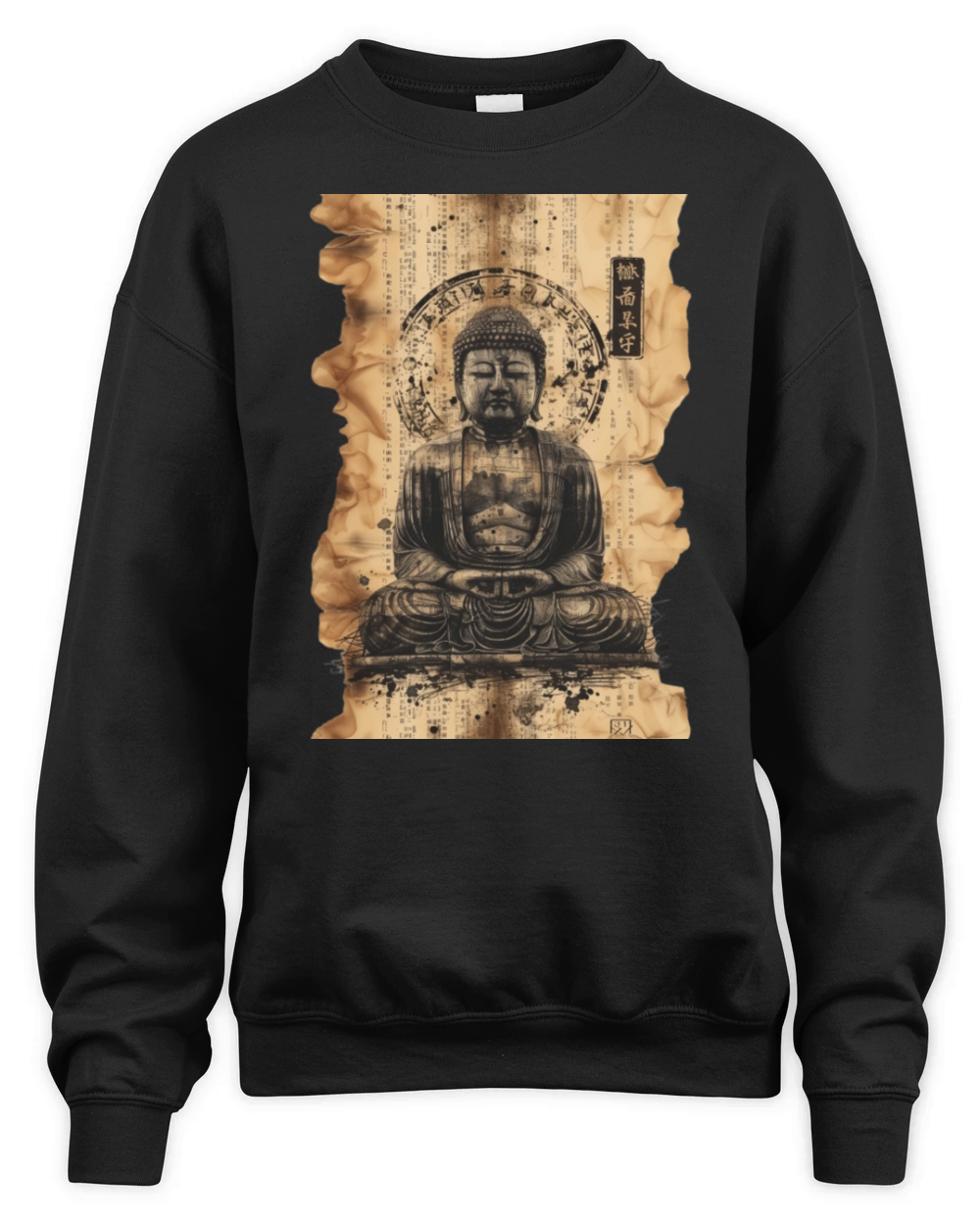 Vintage Papyrus Scroll Japanese Silhouette Buddha Unisex Premium Crewneck Sweatshirt