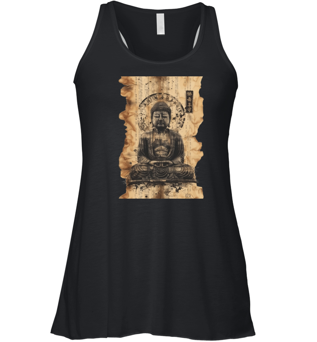 Vintage Papyrus Scroll Japanese Silhouette Buddha Women's Flowy Tank Top