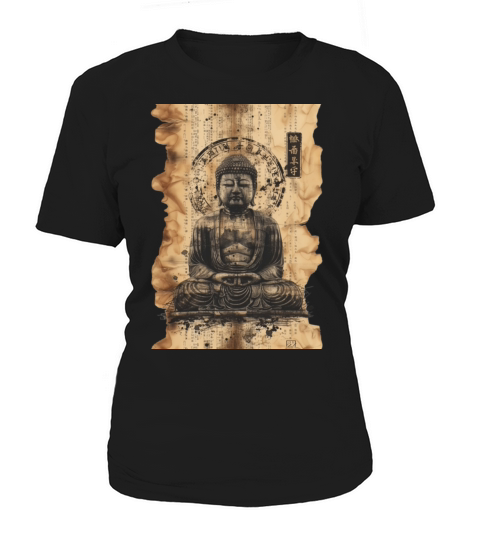 Vintage Papyrus Scroll Japanese Silhouette Buddha Women's T-Shirt