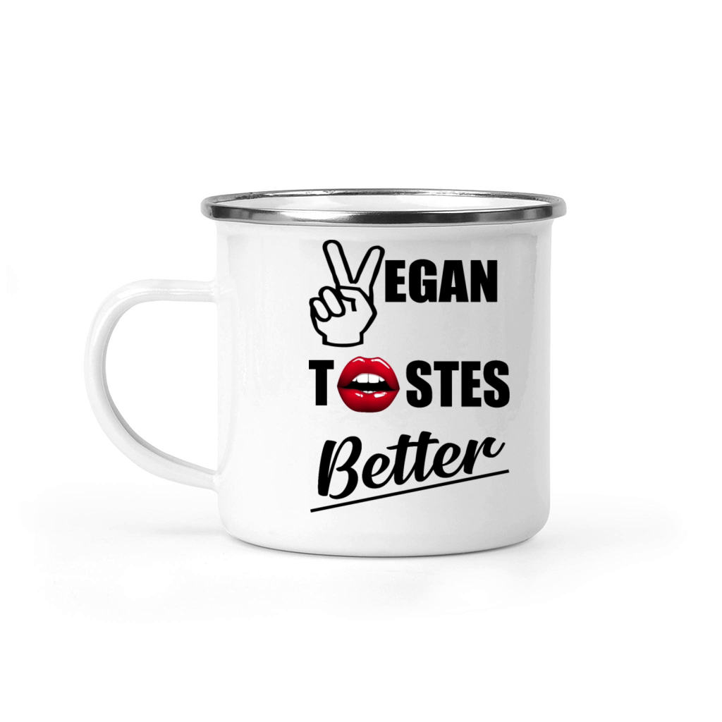 vegan tastes better funny quote Camping Mug