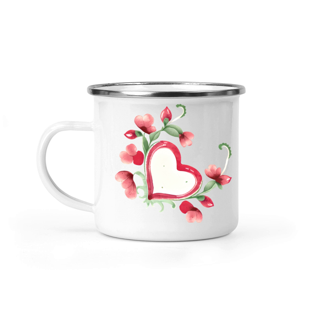 Floral Heart Valentine Design Vintage Style Camping Mug