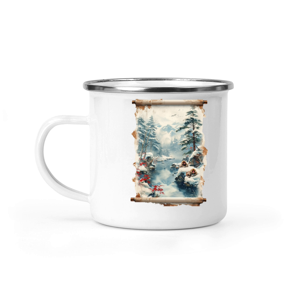 Vintage Animal Macaque Winter Monkey Japanese Art Camping Mug