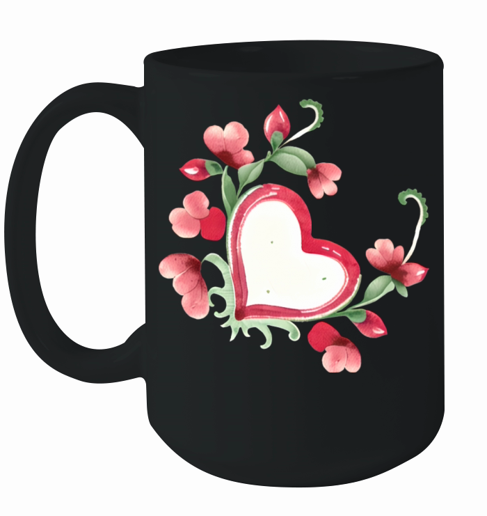 Floral Heart Valentine Design Vintage Style Ceramic Mug