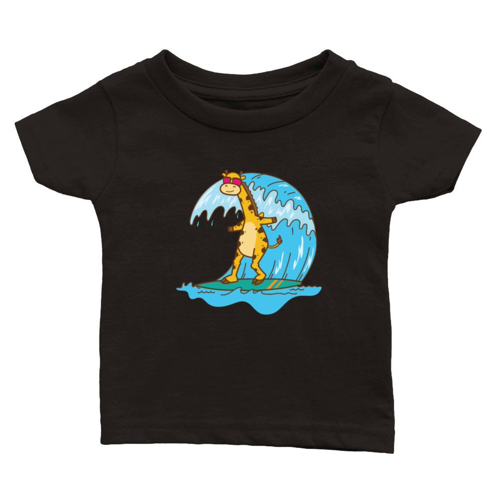 Giraffe on a Surfboard Zoo Animal Park Classic Baby Crewneck T-shirt
