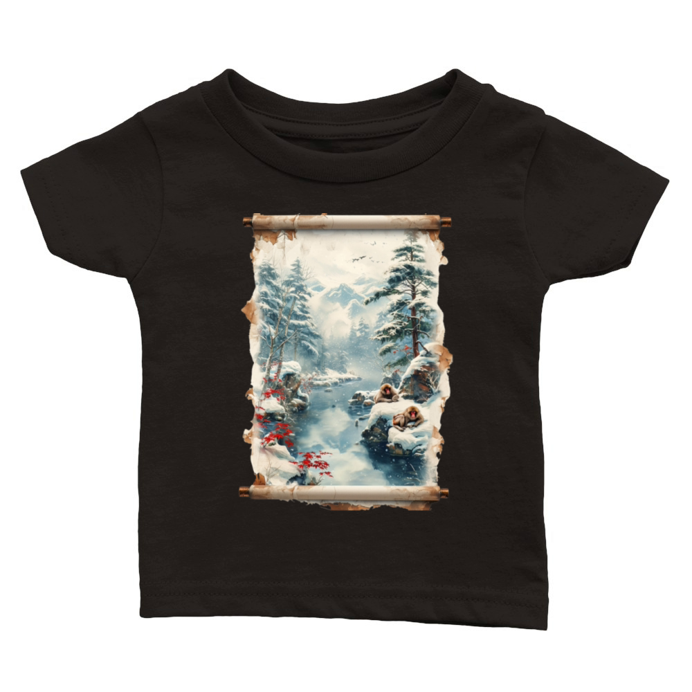 Vintage Animal Macaque Winter Monkey Japanese Art Classic Baby Crewneck T-shirt