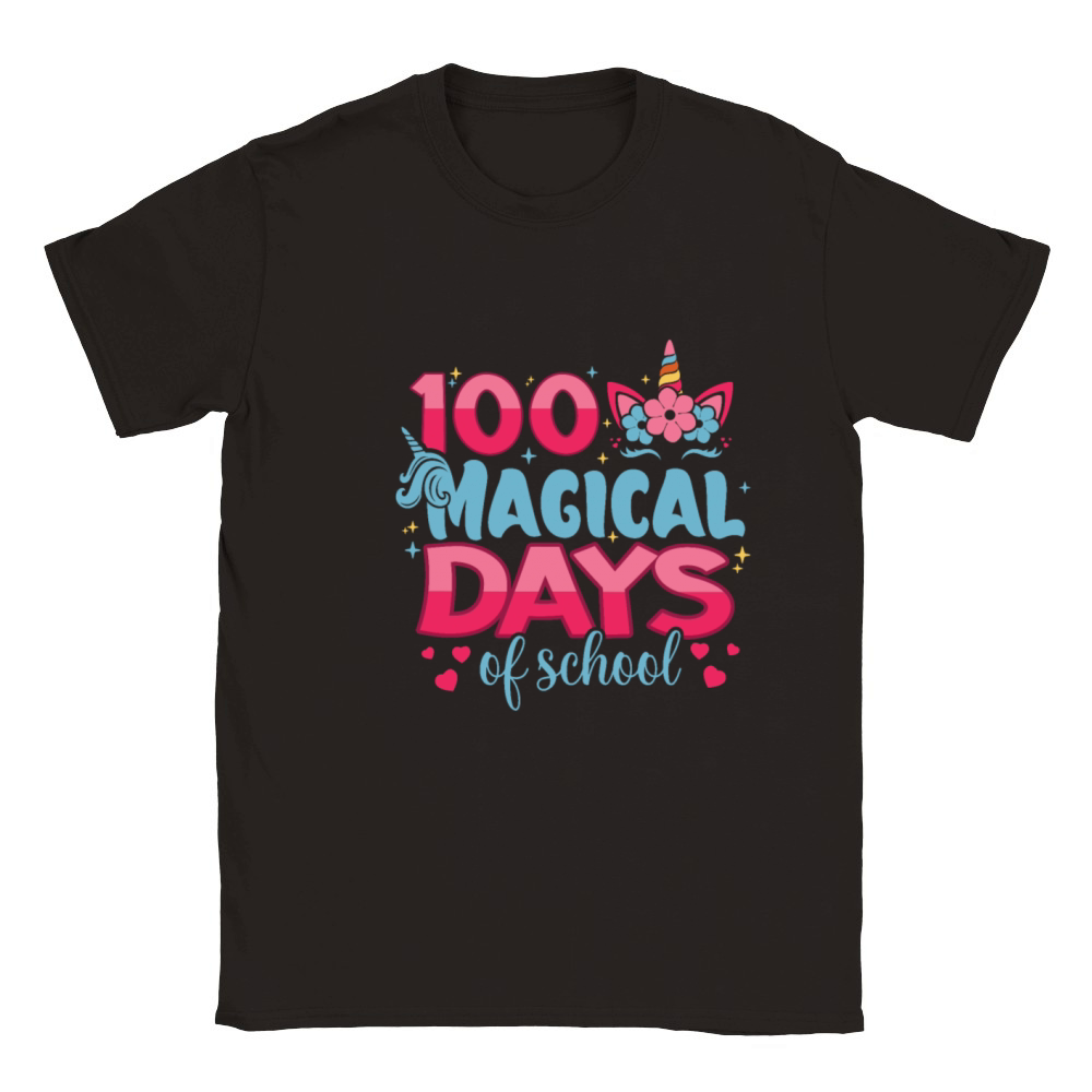 100 Magical Days Of School Unicorn Fantasy Lover Classic Kids Crewneck T-shirt