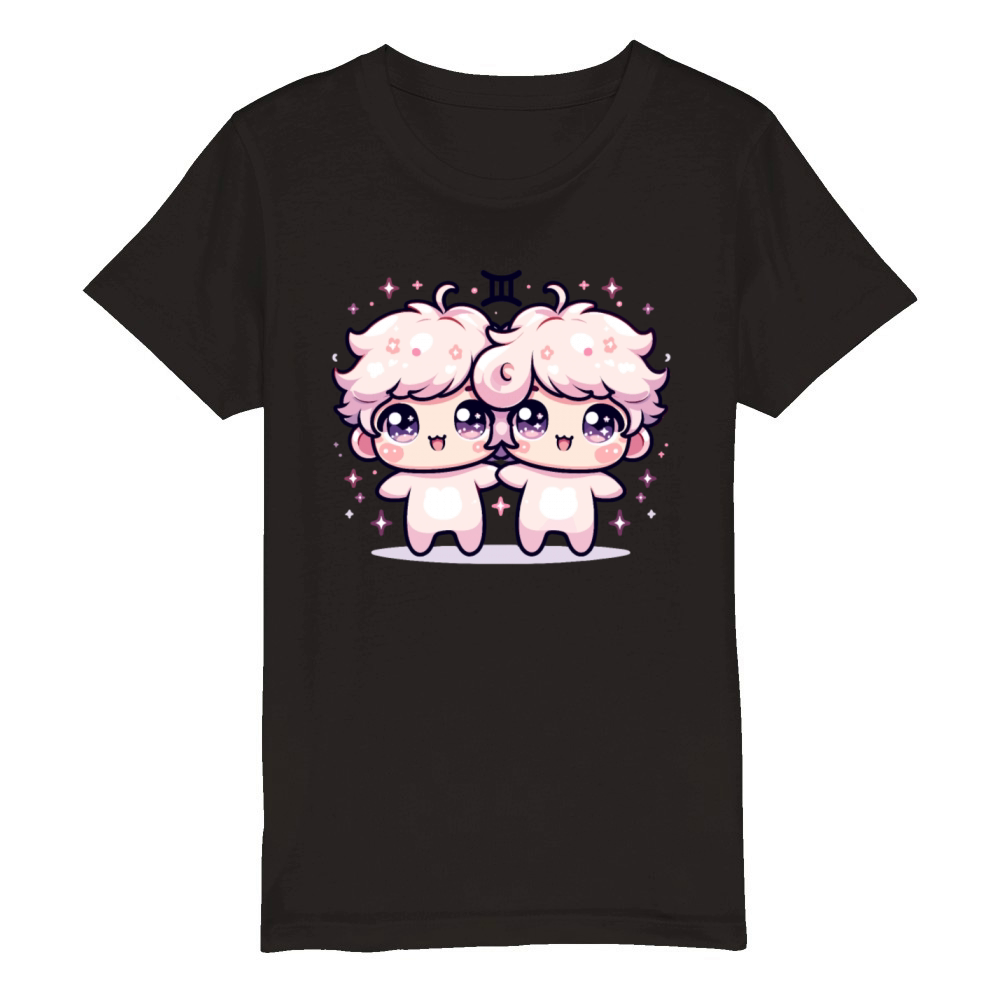 Gemini Zodiac Design Featuring Adorable Kawaii Organic Kids Crewneck T-shirt