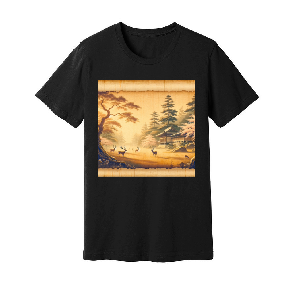 Classic Nature Scenery Papyrus Scroll Japanese Art Unisex Jersey Tee