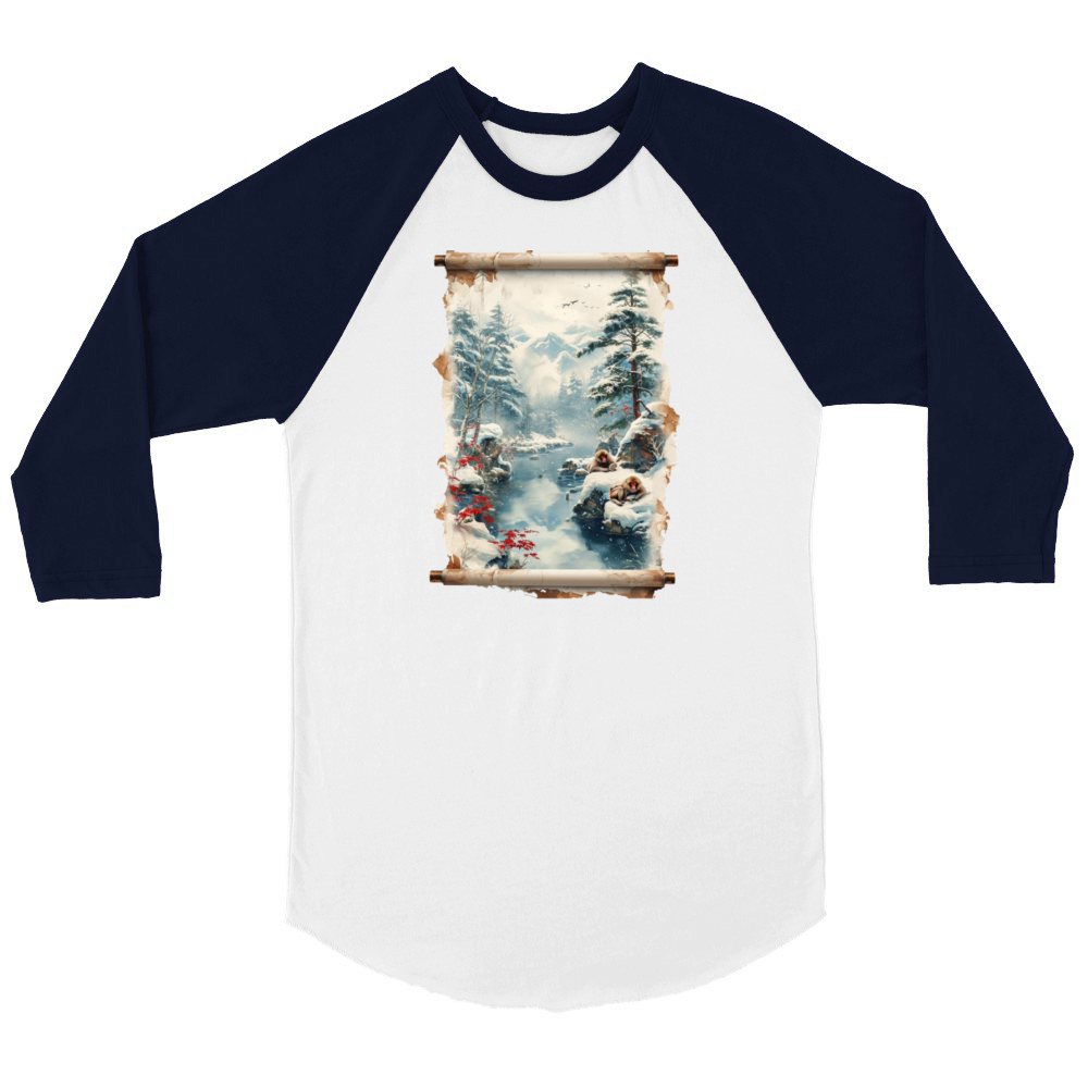 Vintage Animal Macaque Winter Monkey Japanese Art Unisex ¾ sleeve Raglan T-shirt