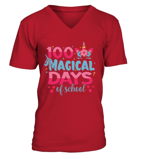 100 Magical Days Of School Unicorn Fantasy Lover V-Neck T-shirt