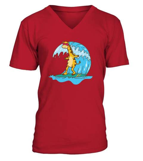 Giraffe on a Surfboard Zoo Animal Park V-Neck T-shirt