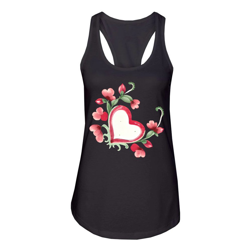 Floral Heart Valentine Design Vintage Style Women's Racerback Tank