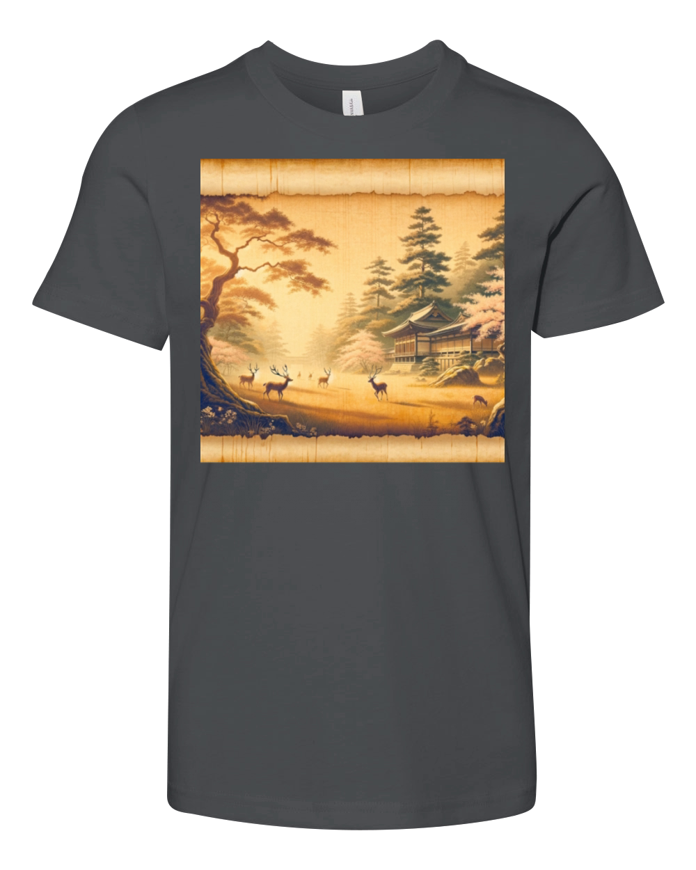 Classic Nature Scenery Papyrus Scroll Japanese Art Youth Unisex Jersey Tee