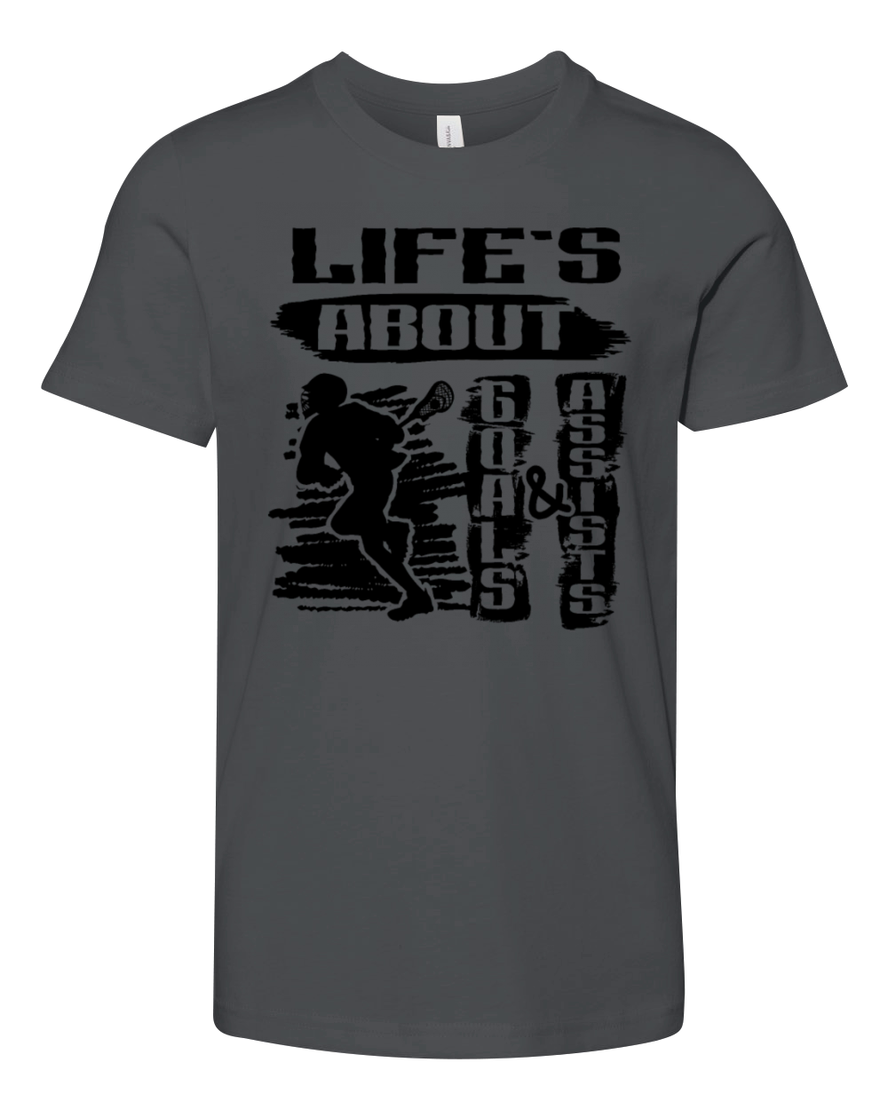 Lifes About Goals And Assists Lacrosse Black Youth Unisex Jersey Tee