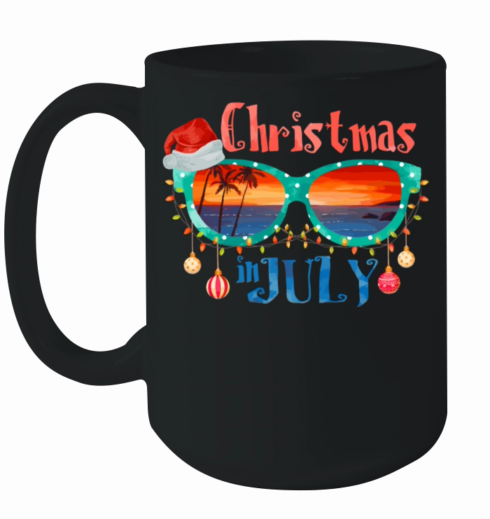 Christmas in July Santa Hat Sunglasses Summer Ceramic Mug