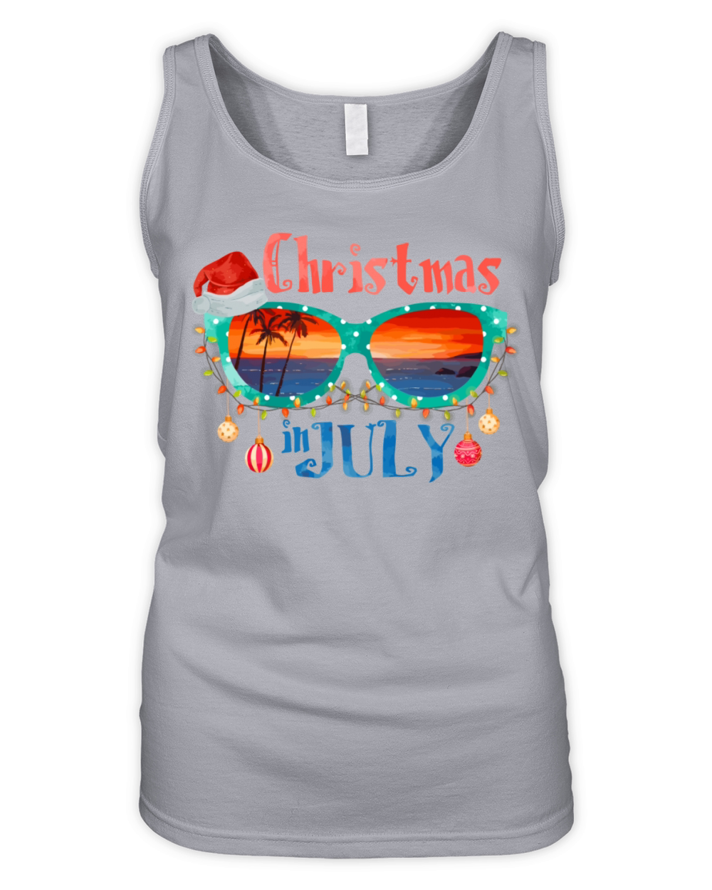 Christmas in July Santa Hat Sunglasses Summer Organic Women's Tank Top