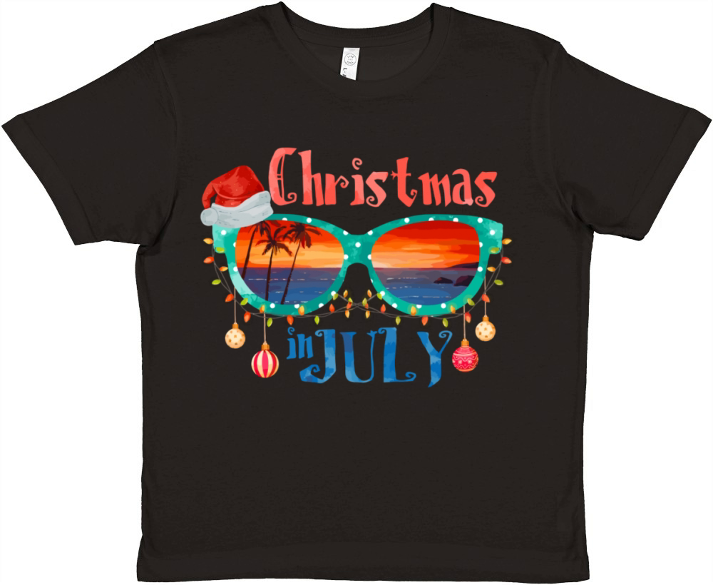 Christmas in July Santa Hat Sunglasses Summer Premium Kids Crewneck T-shirt