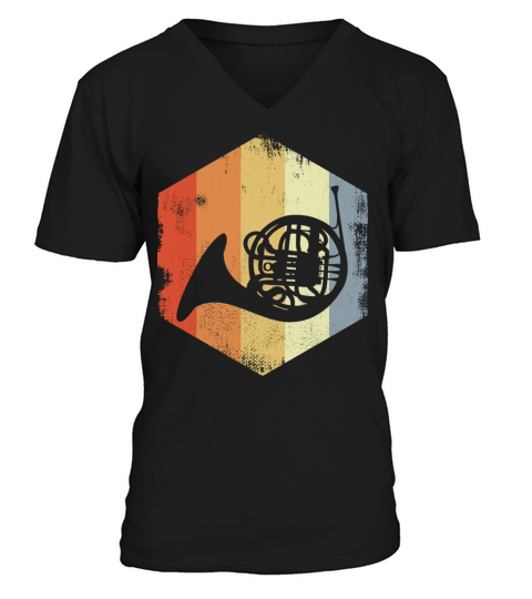 French Horn Vintage Look V-Neck T-shirt