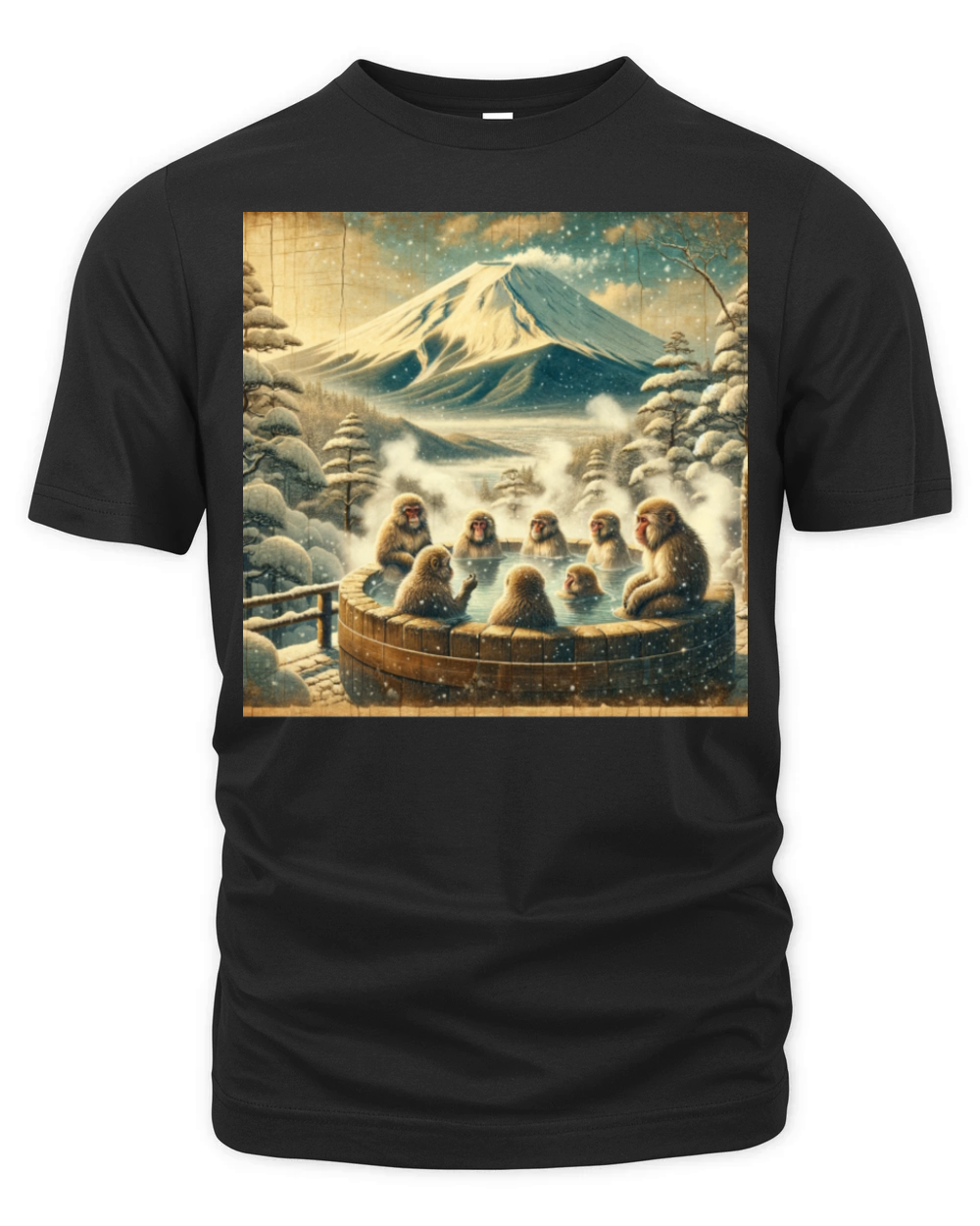 Vintage Animal Macaque Winter Monkey Japanese Art Organic Unisex T-shirt