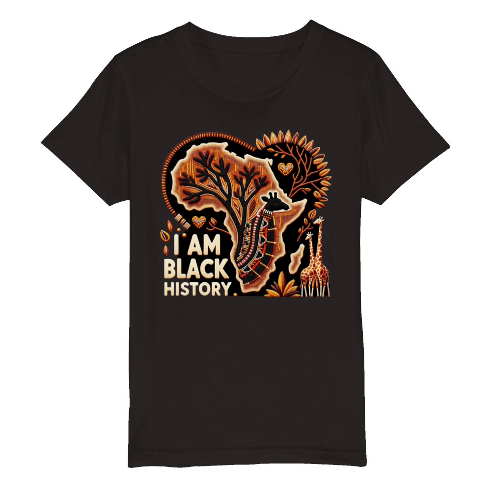 Black History Month "I AM BLACK HISTORY" Design Organic Kids Crewneck T-shirt