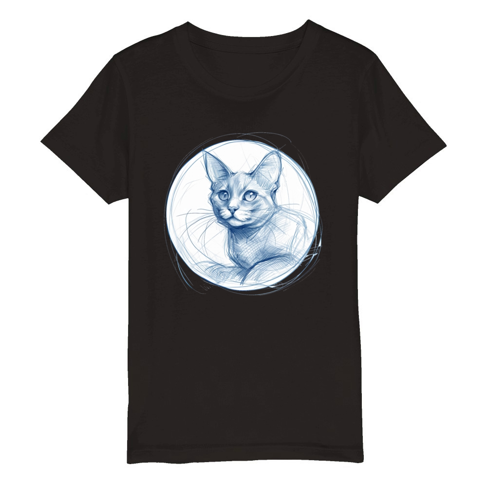 Cat portrait pencil sketch Organic Kids Crewneck T-shirt