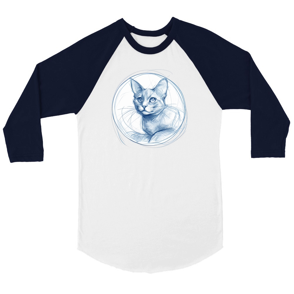 Cat portrait pencil sketch Unisex ¾ sleeve Raglan T-shirt