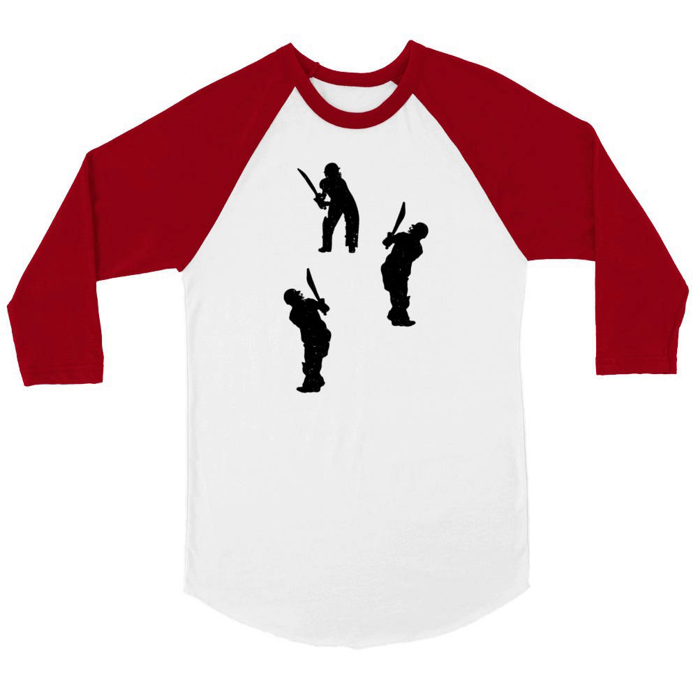 Cricket Silhouette Cricket Player Silhouettes Unisex ¾ sleeve Raglan T-shirt