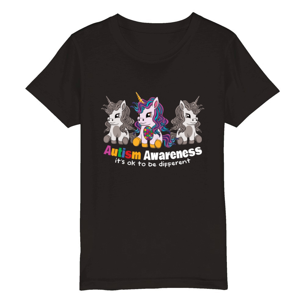 Autism Awareness Its Okay To Be Different Unicorn Organic Kids Crewneck T-shirt