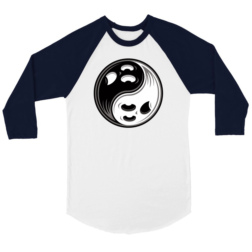 Ghost Yin Yang Black and White Unisex ¾ sleeve Raglan T-shirt