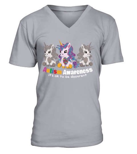 Autism Awareness Its Okay To Be Different Unicorn V-Neck T-shirt