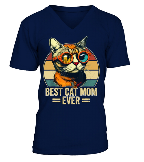 Best Cat Mom Ever Retro Vintage Mothers Day V-Neck T-shirt