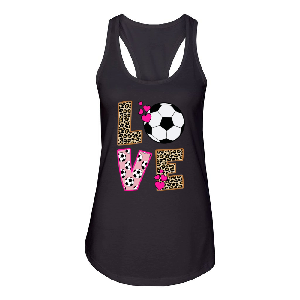 Cute Love Soccer Leopard Print Women Girls Soccer Women's Racerback Tank