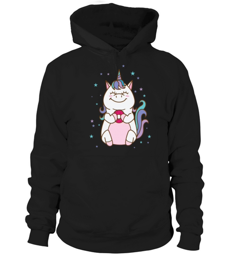 Fantasy Horse Unicorn eating a Donut Hoodie Unisex