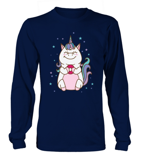 Fantasy Horse Unicorn eating a Donut Long sleeved Unisex