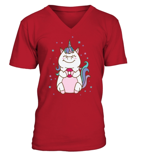 Fantasy Horse Unicorn eating a Donut V-Neck T-shirt