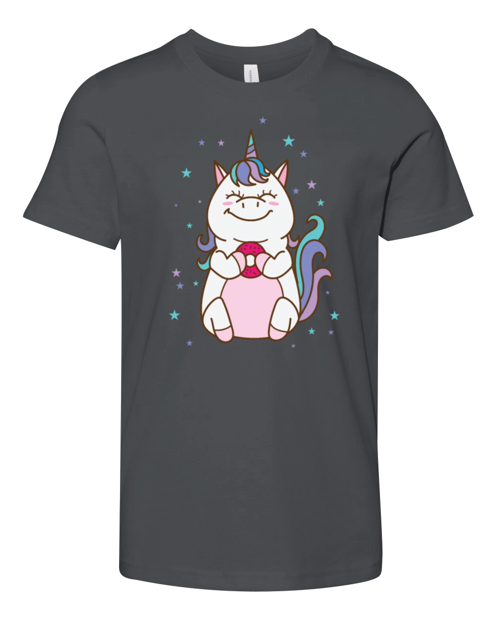 Fantasy Horse Unicorn eating a Donut Youth Unisex Jersey Tee