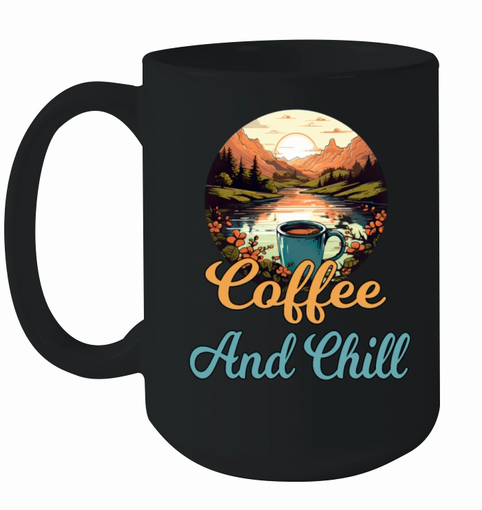 Coffee And Chill Vintage Mountain Nature Scene Ceramic Mug