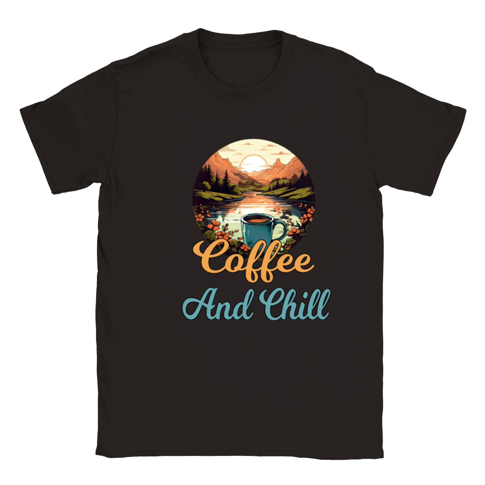 Coffee And Chill Vintage Mountain Nature Scene Classic Kids Crewneck T-shirt