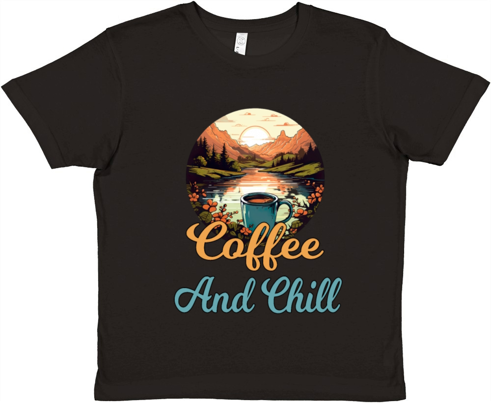 Coffee And Chill Vintage Mountain Nature Scene Premium Kids Crewneck T-shirt