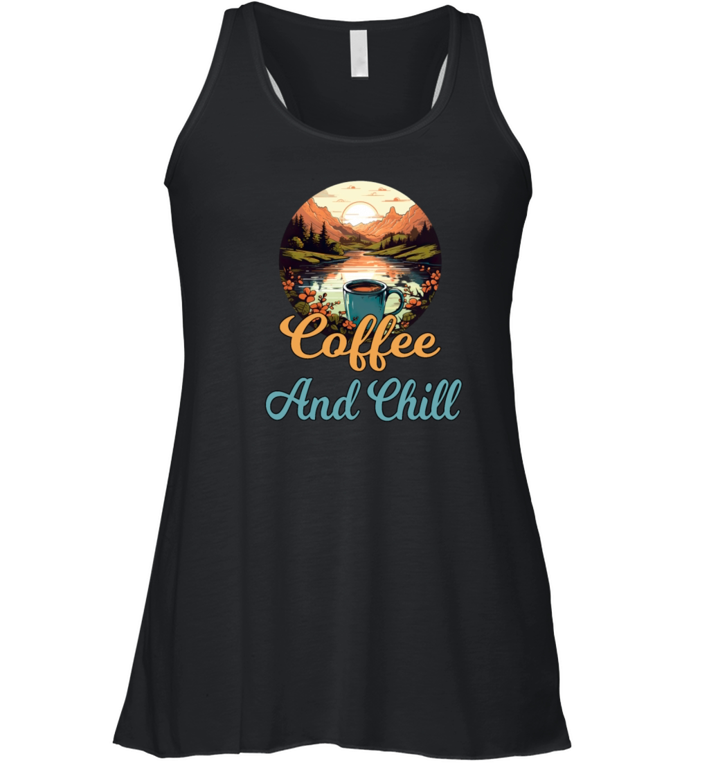 Coffee And Chill Vintage Mountain Nature Scene Women's Flowy Tank Top
