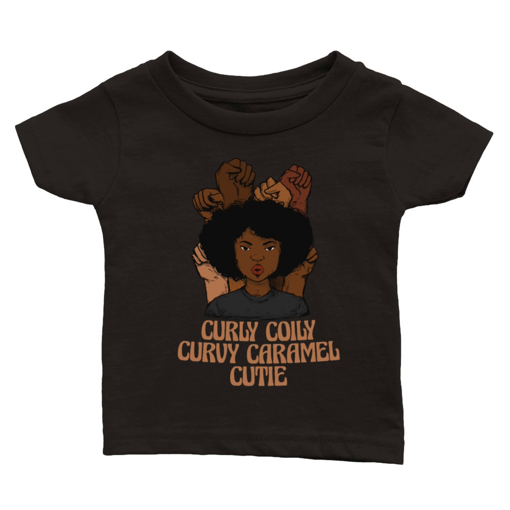 Curly Coily Curvy Caramel Cutie Afro Black Hair Classic Baby Crewneck T-shirt