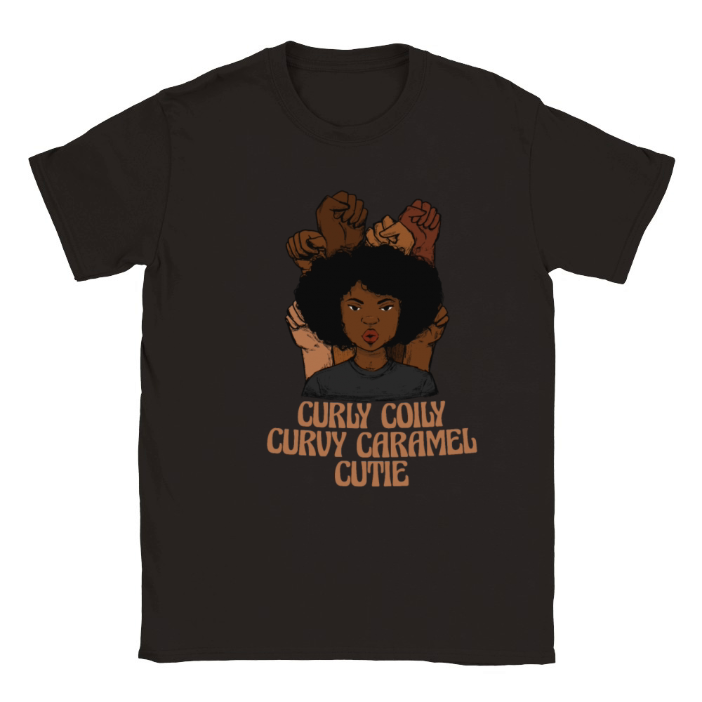 Curly Coily Curvy Caramel Cutie Afro Black Hair Classic Kids Crewneck T-shirt