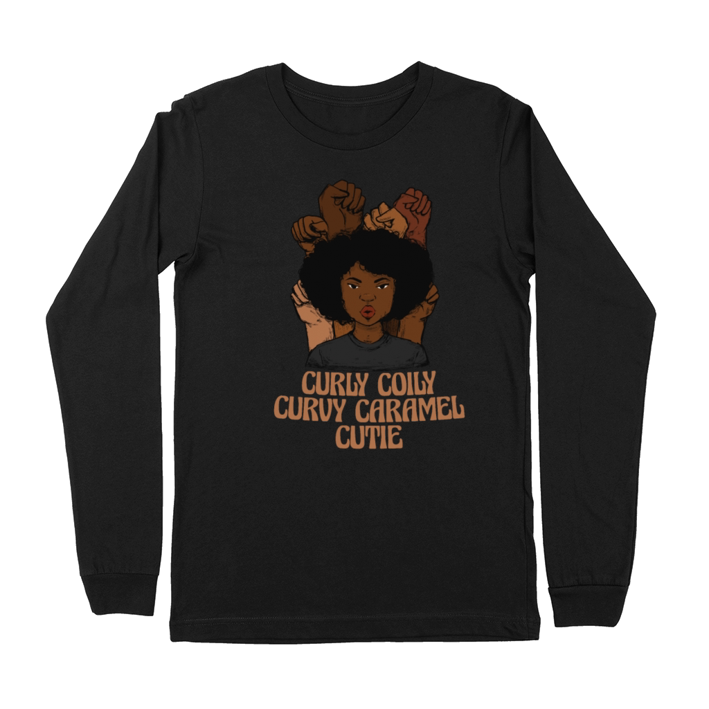 Curly Coily Curvy Caramel Cutie Afro Black Hair Premium Long Sleeve