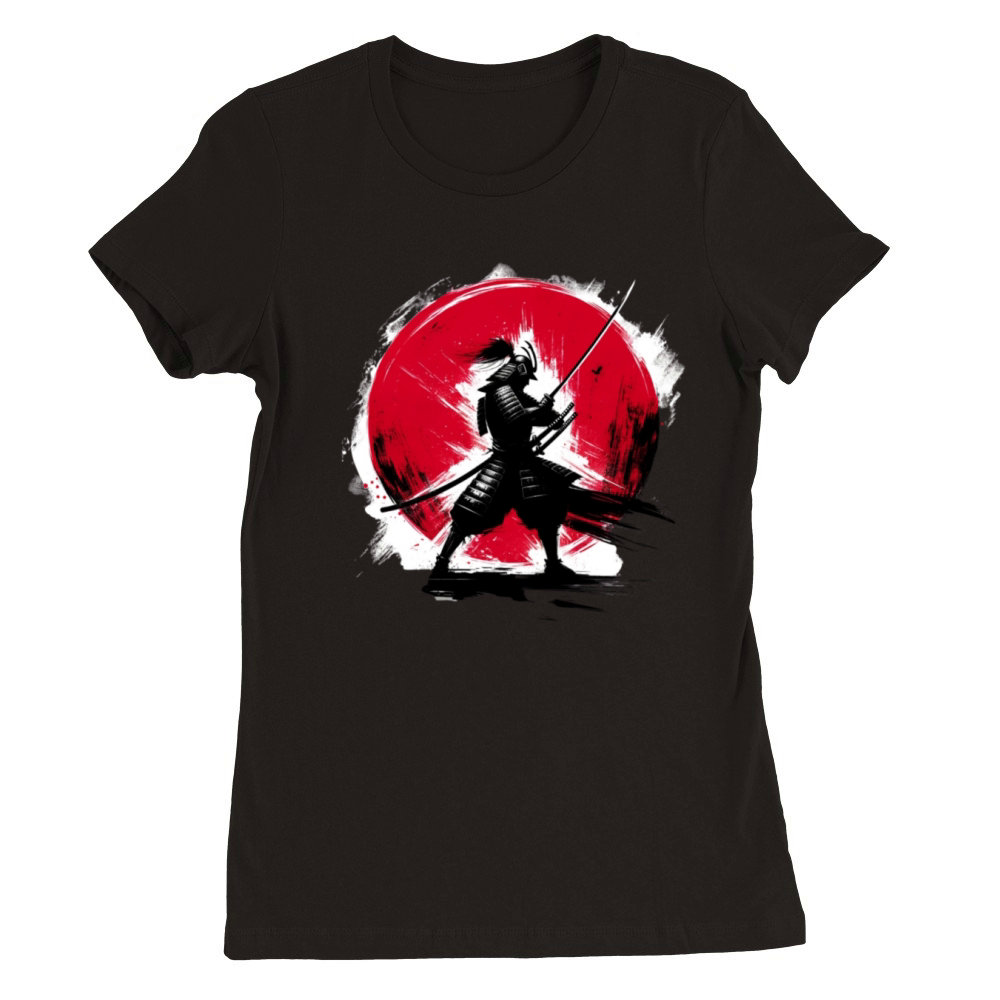 Japanese Samurai Silhouette Vintage Fighter Retro Premium Womens Crewneck T-shirt
