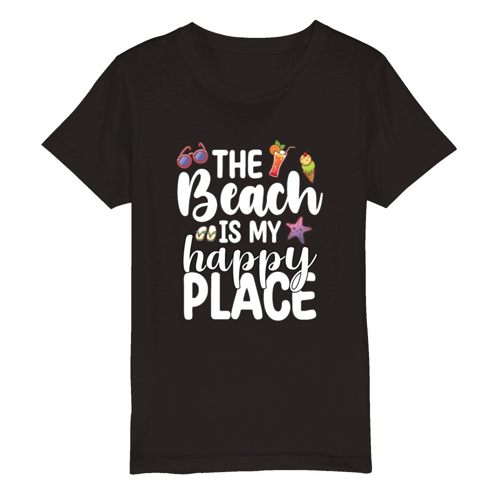 The Beach Is My Happy Place Groovy Retro Organic Kids Crewneck T-shirt