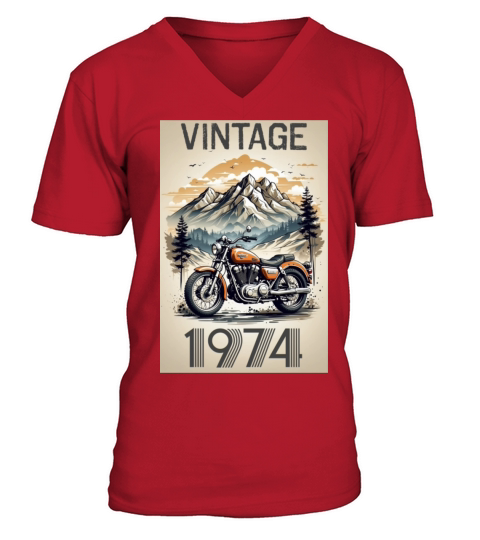 vintage 1974 hiking classic motorcycle racing V-Neck T-shirt